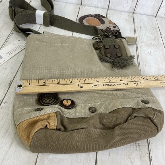 Chala Purse Sand Canvas Crossbody with Calico Cat Key Chain Change Purse NWT - Picture 12 of 13
